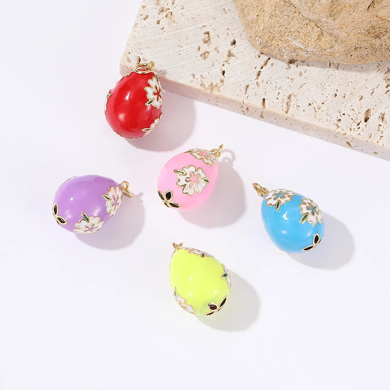 14K Gold Plated Enamel Flower Shaped Easter Egg Pendant Jewelry