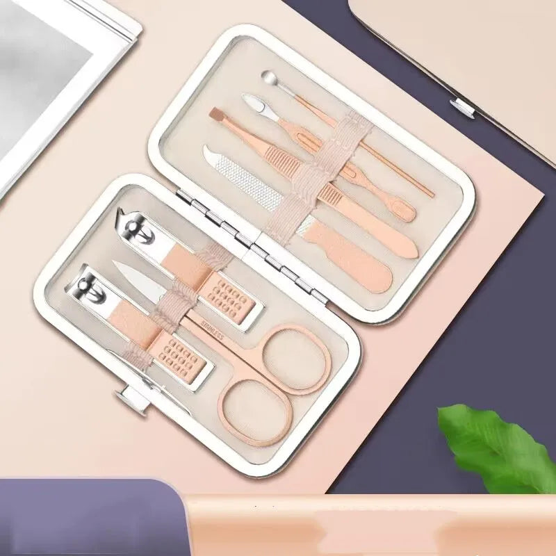 Nail Clipper Manicure Set Pedicure Care Kit Label High Quality Stainless Steel Stripe Cuticle Nail Cutter Tools With Case