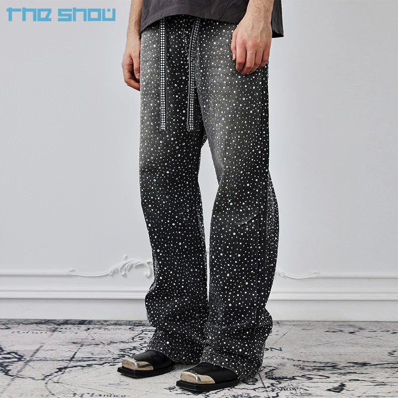 Winter Manufacturer Heavry Weight Denim Custom Logo Jeans Solid Color Mens Wide Leg Baggy Jeans Men Double Knee Carpenter Pants