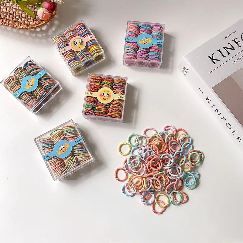 Hot Selling Cute Children's Hair Ties 100 Boxes High Elastic Hairbands Rubber Band Material Towel Loop Sweet Style Gentle Hair