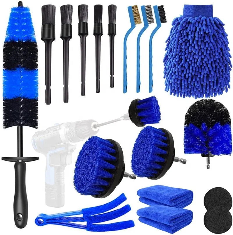 19Pcs Car Cleaning Tools Car Detailing Brush Kit with Auto Detailing Drill Cleaning Brush Set for Cleaning Wheels
