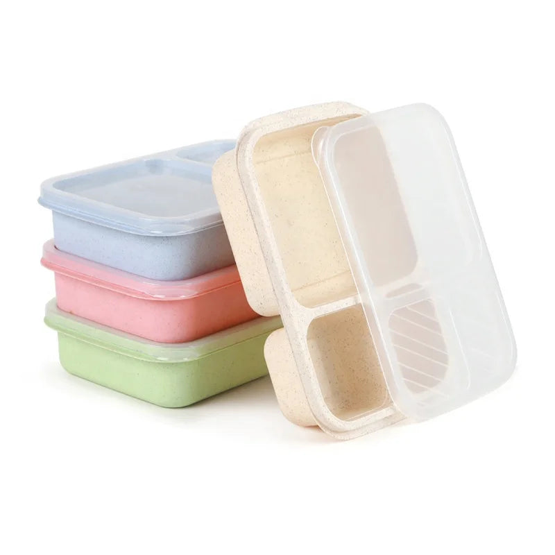 Degradable Environment Protection Three Compartment Wheat Straw PP Reusable Lightweight 135g Microwavable 0-1L Lunch Box