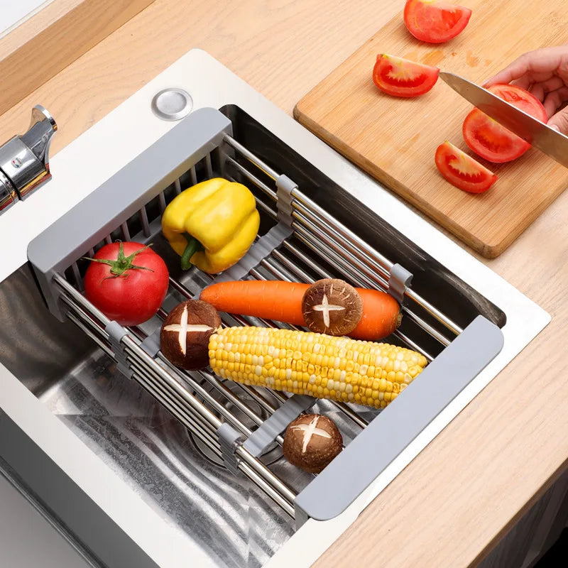 Hot Sale Kitchen Multifunctional Stainless Steel Sink Filter Drain Cutlery Basket Vegetables and Fruit Washing Drain Basket