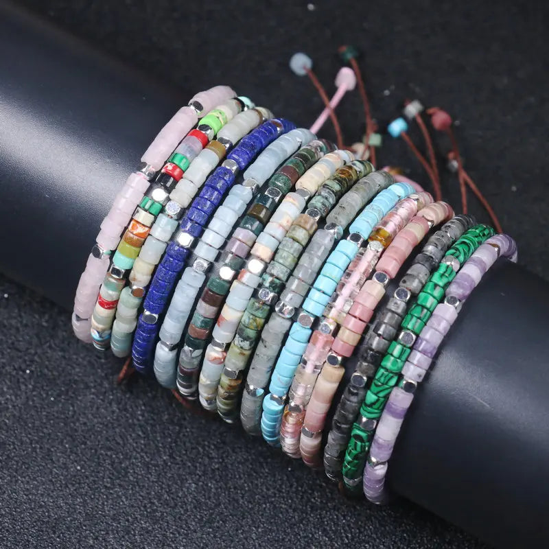 Minimalist 2x4mm Turquoise Beaded Bracelet for Women Jewelry Adjustable Natural Labradorite Rose Quartz Amazonite Stone Bracelet