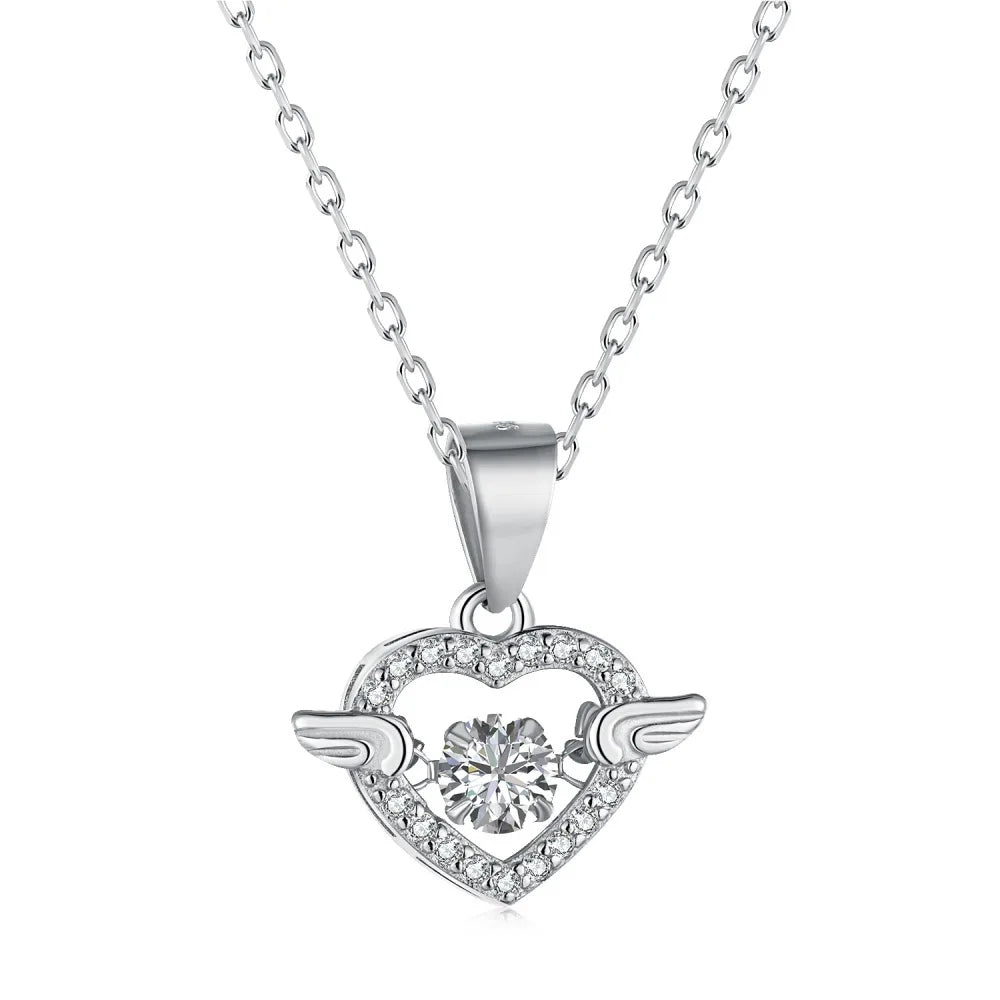S925 Sterling Silver Female Design Sense Niche Angel Heart Necklace for Grandma Silver Chain for Women