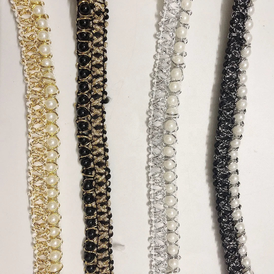 Gorgeous Decorative Gold Thread Embroidery Trimmings With Pearls LT2371B