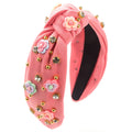 Custom Diamond Nail Bead Flower Decoration Headband Wide Bow Shape Fabric Pressing Hair Accessories for Women Party Gifts