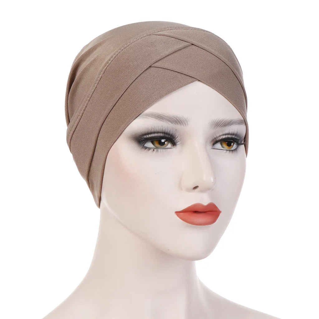 Lady Hair Durag Skull Cap Bandana Beanie Chemo Cap Dew Rag Women Head Wraps Mercerized Muslim Women Hijab Cap Cross Ninja Turban