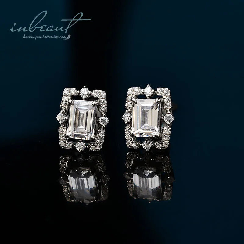 New Arrival Silver 925 Original Total 2 Ct Brilliant Emerald Cut Diamond Test Past D Color Moissanite Stud Earrings Fine Jewelry MegaBDM