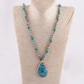 New Style Bohemian Multicolor Jewelry Necklace 8mm Assorted Crystal Glass Beads Knotted Natural Gemstone Blue Pendant Necklace