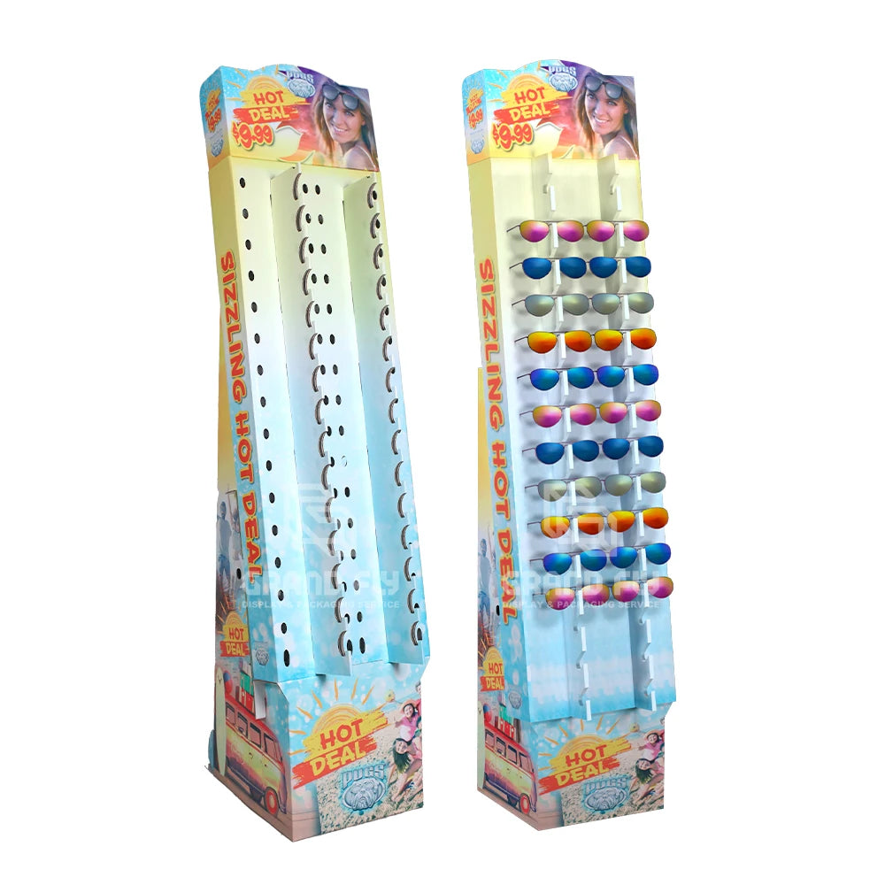 Eyewear Display Corrugated Cardboard Trays Floor Stand Promotional Eco-friendly Easy Assembly Advertising Offset Printing Retail