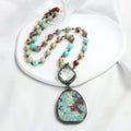 New Fashion Vintage Bohemian Women Jewelry 8mm Natural Stone Chain Short Necklace Round Glass Natural Stone Pendant Necklace