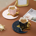New  Fashion Design Porcelain Coffee Cup Gold Decor Ceramic Tea Cups and Saucer Set Start Shape Plate