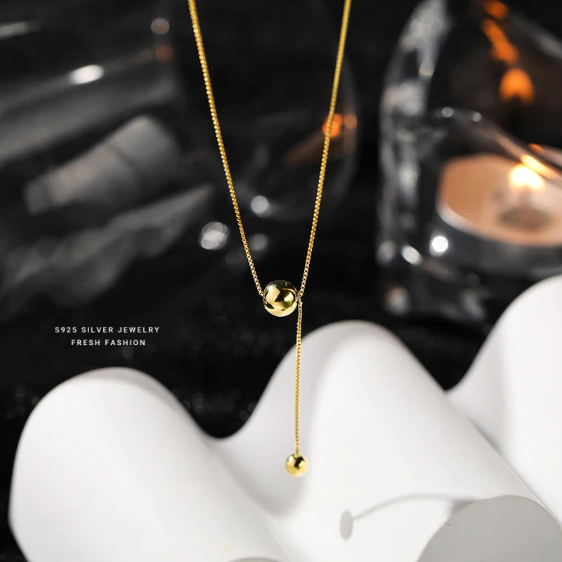 925 Sterling Silver Small Big Glossy Round Beads Clavicle Chain Necklaces Women Fine Jewelry