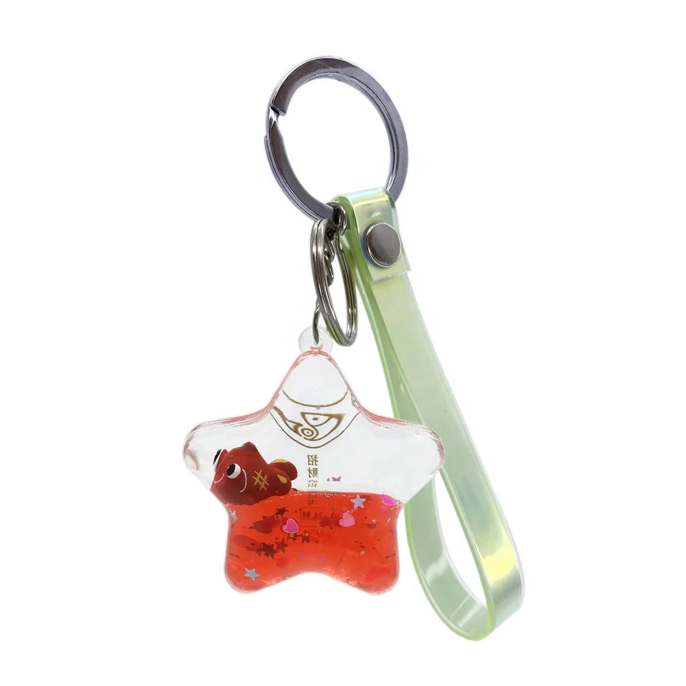 HOT Sale Cute Star Shaped Water Floating Liquid Acrylic Keychain with Small Plastic Figure