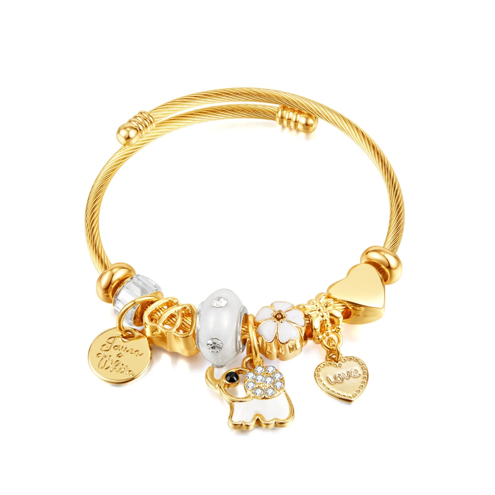 Hot Selling Popular Animal Elephant Charms Bracelet Real Gold Plated Stainless Steel Cuff Bracelet Adjust Size Fashion Bracelet