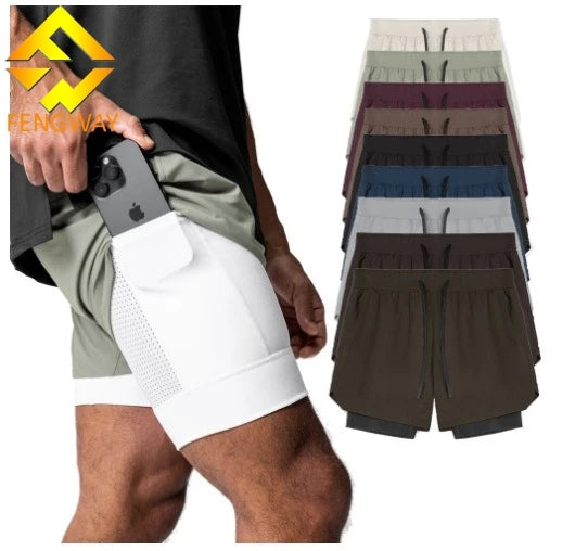 Men's Custom Logo Athletic Shorts 2-in-1 Sport Gym Workout Shorts with Liner Solid Style Casual Sports Wear