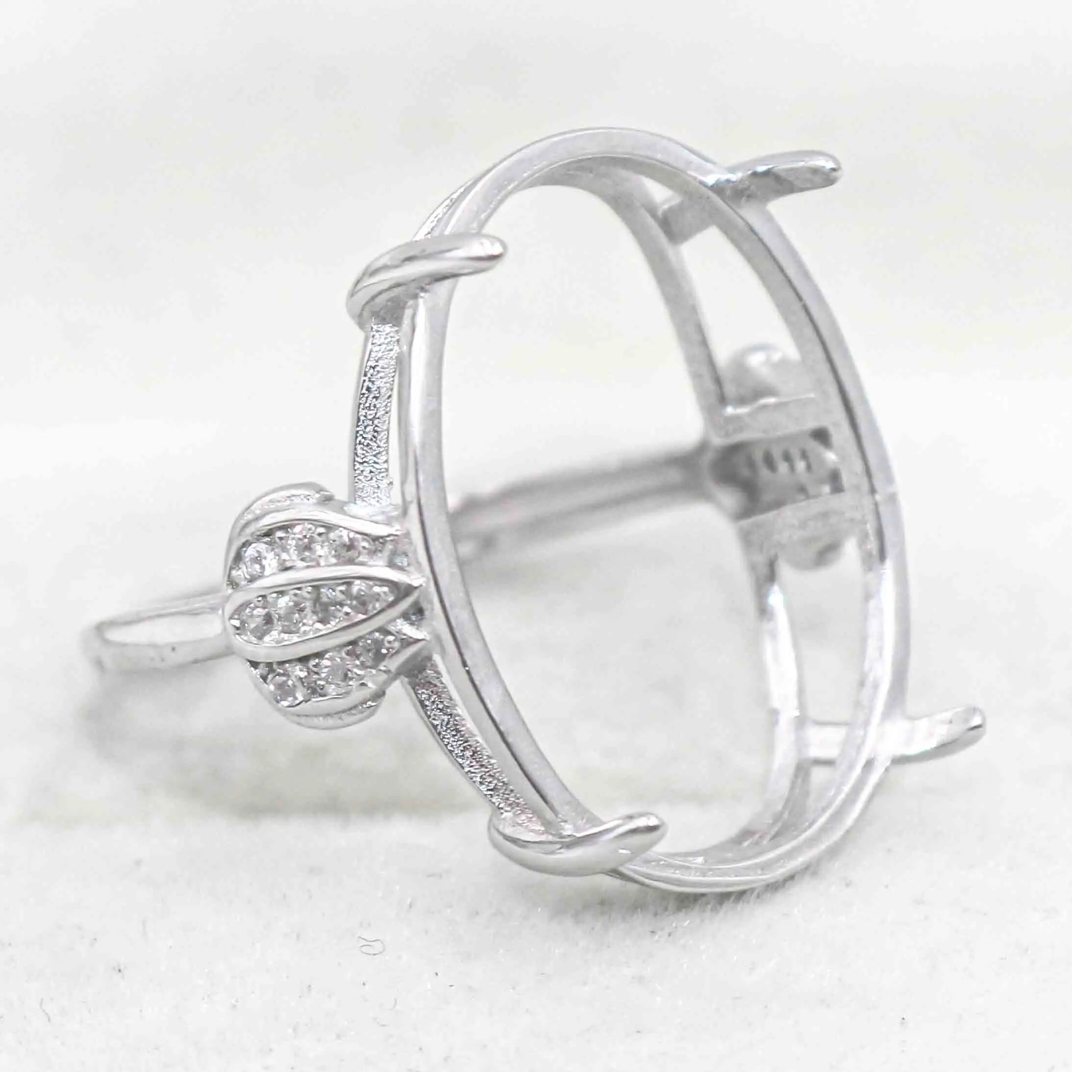Sterling Silver 16*21mm Semi Mount Ring Empty Frame Blank Support Claws Setting S925 Base Holder Without Center Stone for Inlay