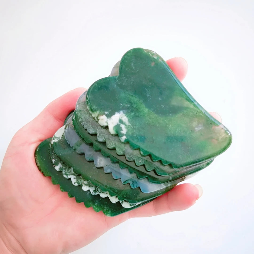Huiying Moss Agate Guasha Stone Jagged square Shape for Anti Wrikle Scraping Massager Green Crystal New Shape Stone Gua Sha