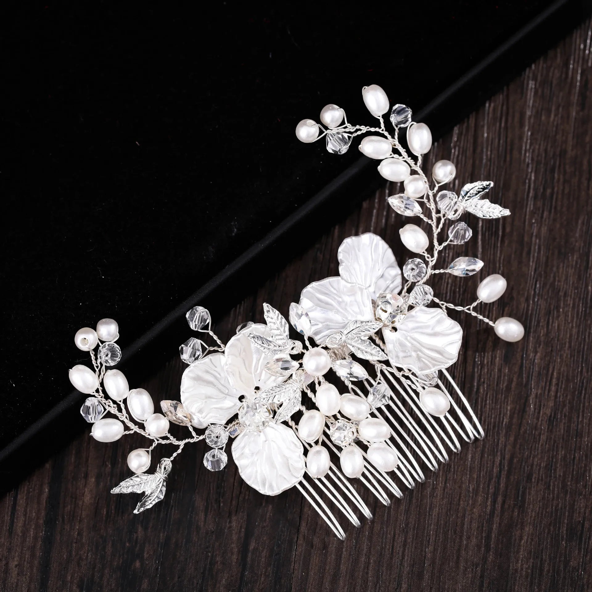 Luxury Gold Handmade Wired Pearl Acrylic Flower Side Hair Comb Bridal Crystal Headwear Headpiece Wedding Hair Accessories