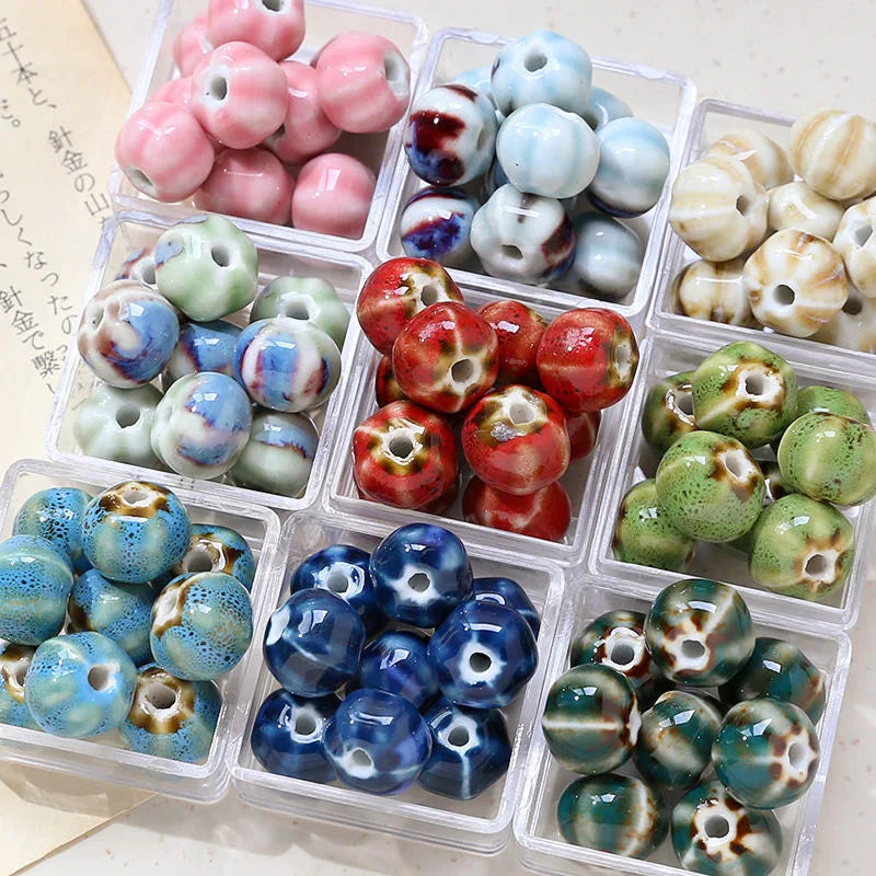 Fashion Colorful Ceramics Porcelain Beaded Handmade Graffiti 3D Pumpkin Loose Beads DIY Bracelet Necklace Accessories
