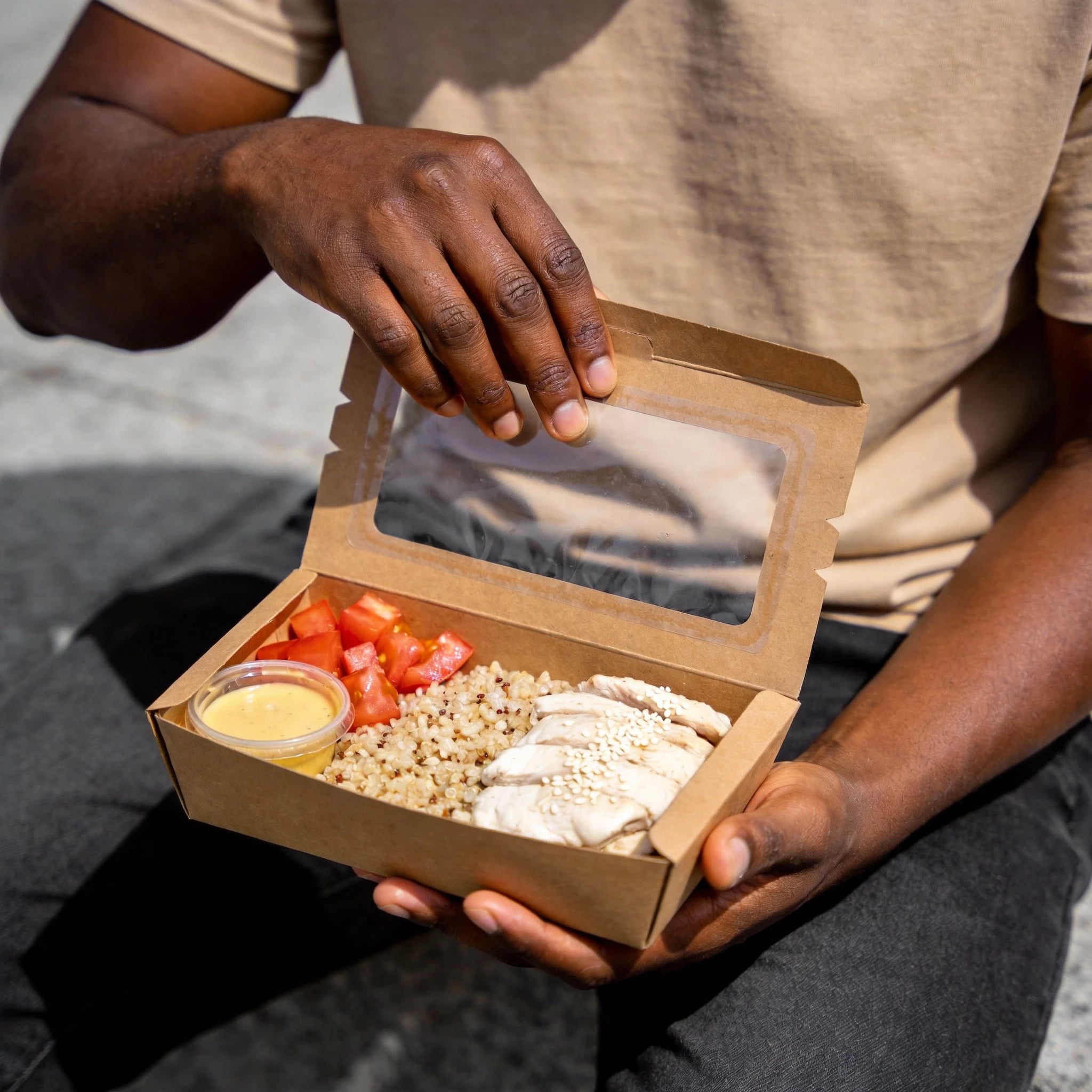Custom Logo Biodegradable Kraft Paper Visible Window Lunch Box for Sushi Salad Takeout Packaging