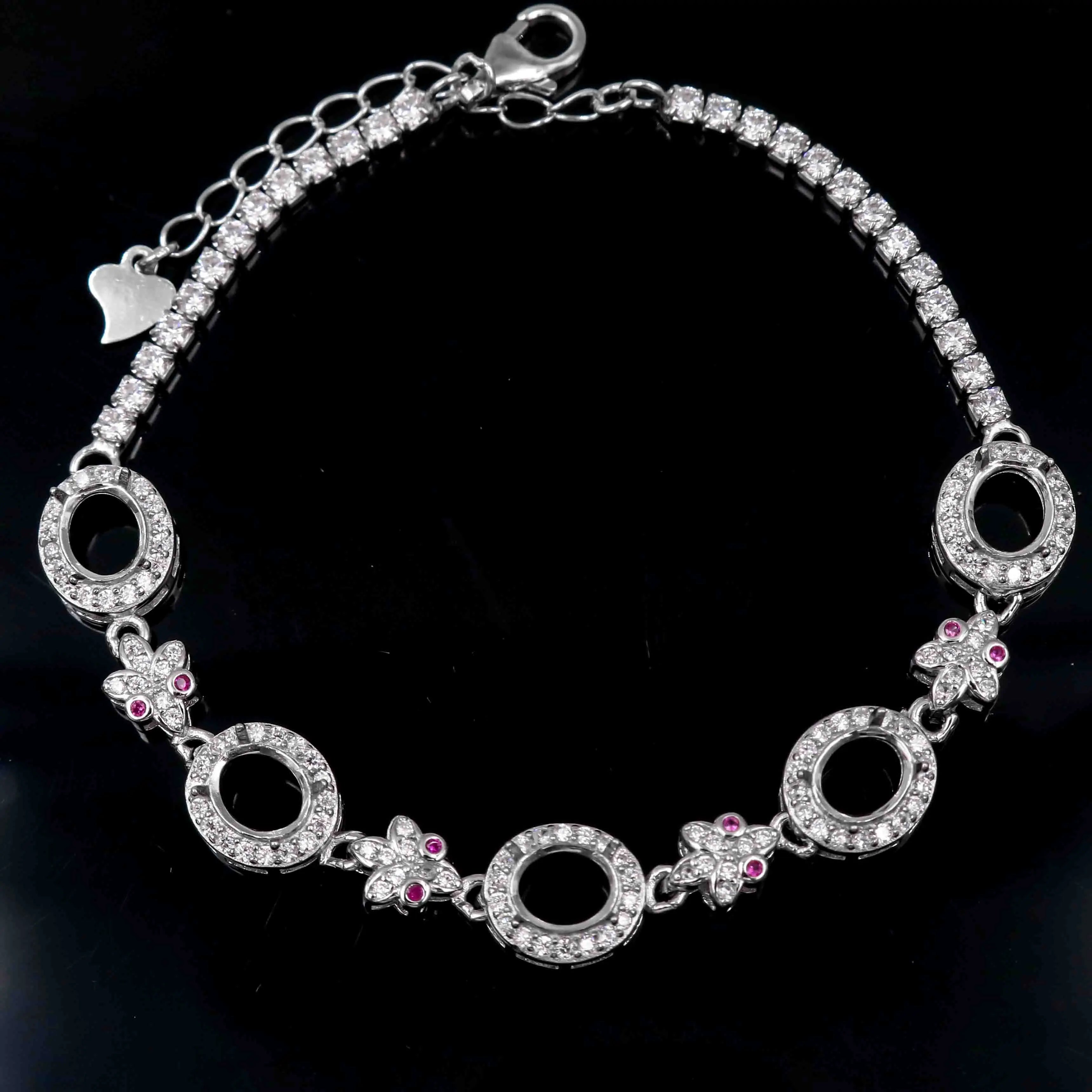 Sterling Silver 5*6mm Semi Mount Bracelet Empty Support Blank Claw Setting S925 Mountain Base Holder Without Stone Inlay for DIY