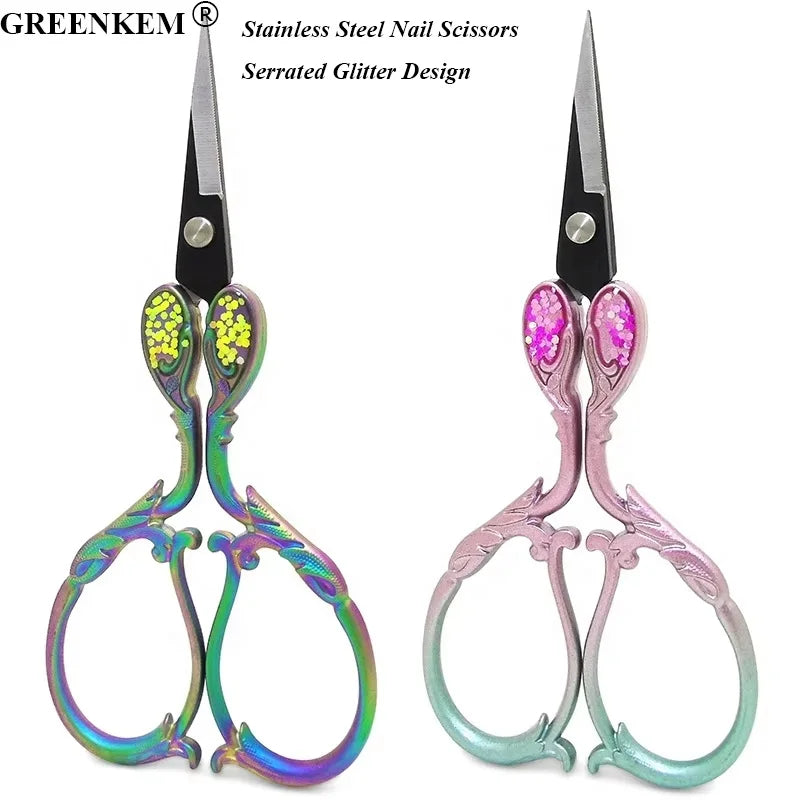 New Stainless Steel Nail Scissors With Serrated Glitter Nail Nlipper Crane Scissors Embroidery Clipper Metal Nail Clipper