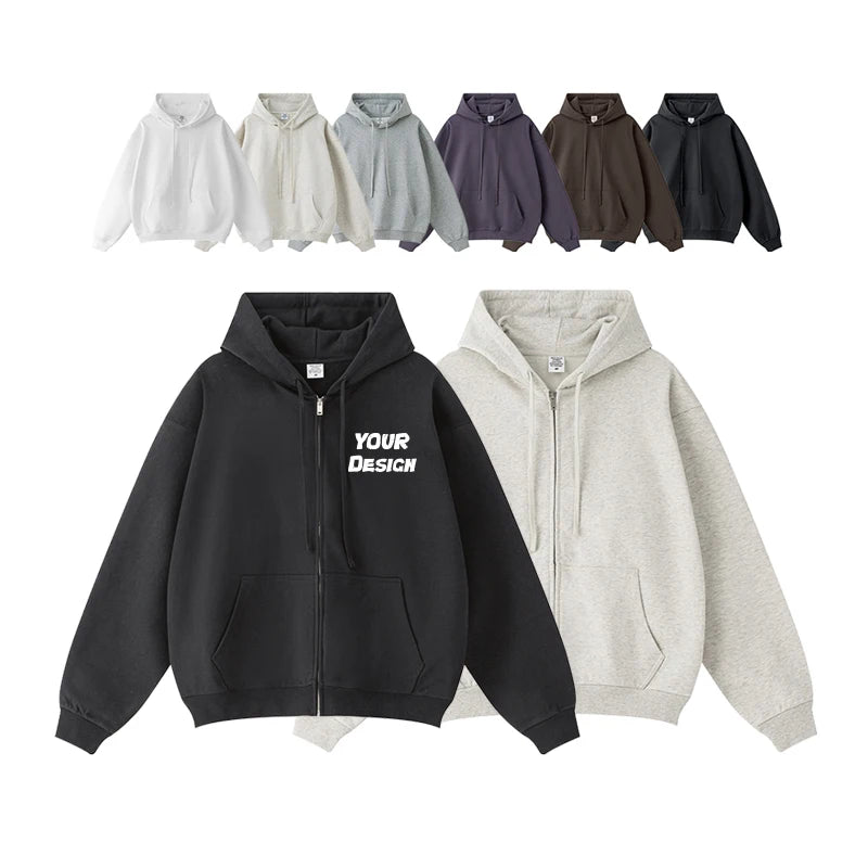Men's Full Zip up Hoodie Custom Logo Desgin Silk Screen Printing Cotton Hoodies Oversize Heavyweight Zipper Hoodie for Men