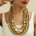 Boho Ethnic Handmade Jewelry Set 5 Layered Wooden Beaded Necklace Drop Dangle Earrings Set Middle Eastern Banquet Accessories