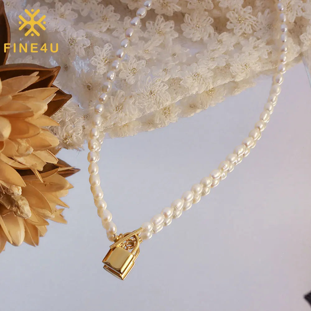 2024 Fall Jewelry Stainless Steel Fashion Women 18K Gold Plating Pendant Lock Freshwater Pearl Necklace