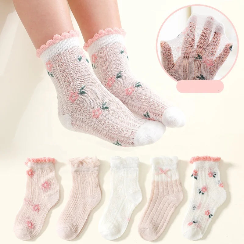 Wholesale Summer Thin Mesh Socks Kids Organic Cotton Crew Socks Set for Girls Boys Baby
