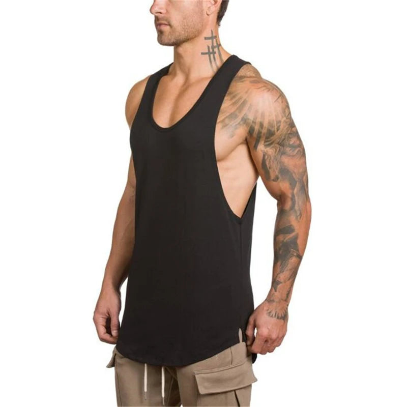 Gym Clothing Cotton Sports Singlets Bodybuilding Stringer Tank Top Men Fitness Sleeveless Shirt Workout Vest for Men Custom Logo