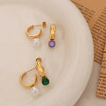 Newest Design Stainless Steel Zircon Pearl Earrings Hoop Gold Plated 18k Jewelry