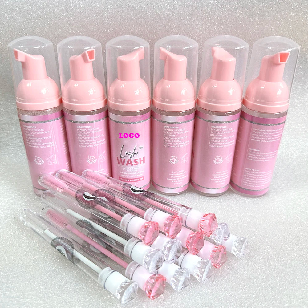 Wholesale Oil Free Vegan Friendly Lash Cleanser Shampoo Private Label Eyelash Extension Foam Cleanser Kit With Brushes