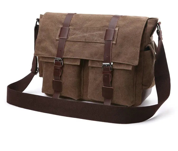 Custom Printed Cotton Canvas Business Laptop Shoulder Messenger Bag Men Women Travel Crossbody Luggage Made of Leather