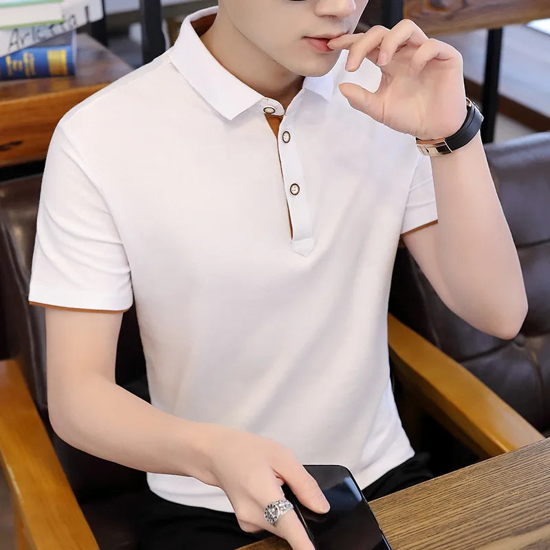 New Arrival White Men Horse Riding Polo Shirt Short Sleeve Slim Sports Equestrian Shirt Fashion Lapel Men Equestrian Clothing