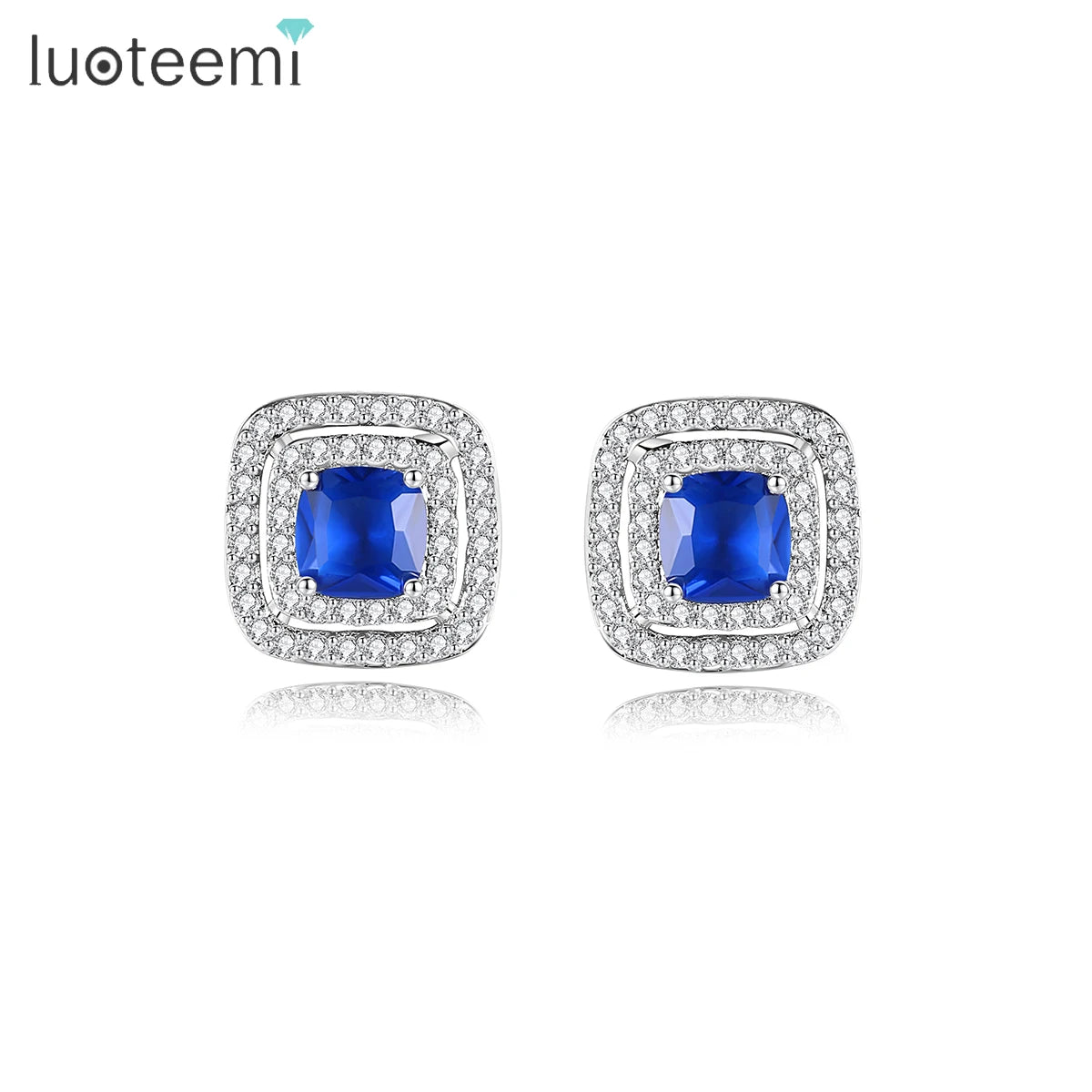 LUOTEEMI New Arrival Women Fashion Online Shopping White Gold Jewellery CZ Micro Pave Halo Design Wholesale Stud Earrings