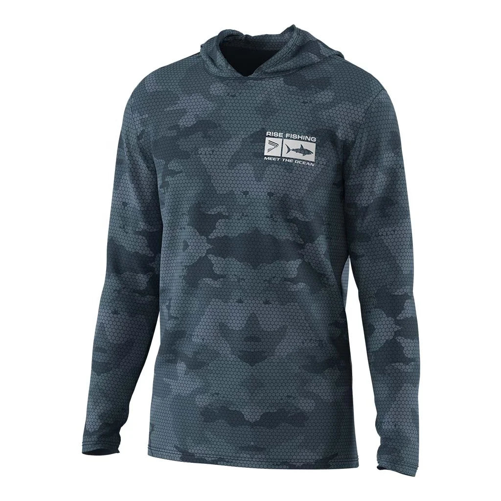 Durable Men's UPF 50 Performance Fishing Shirt Cooling Hoodie Camo Long Sleeve