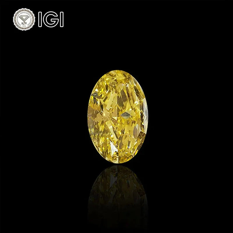 Starsgem 1.5ct 2.0ct Size IGI Certificate Fancy Vivid Intense Yellow Oval Lab Grown Diamond Cvd Hpht Diamond