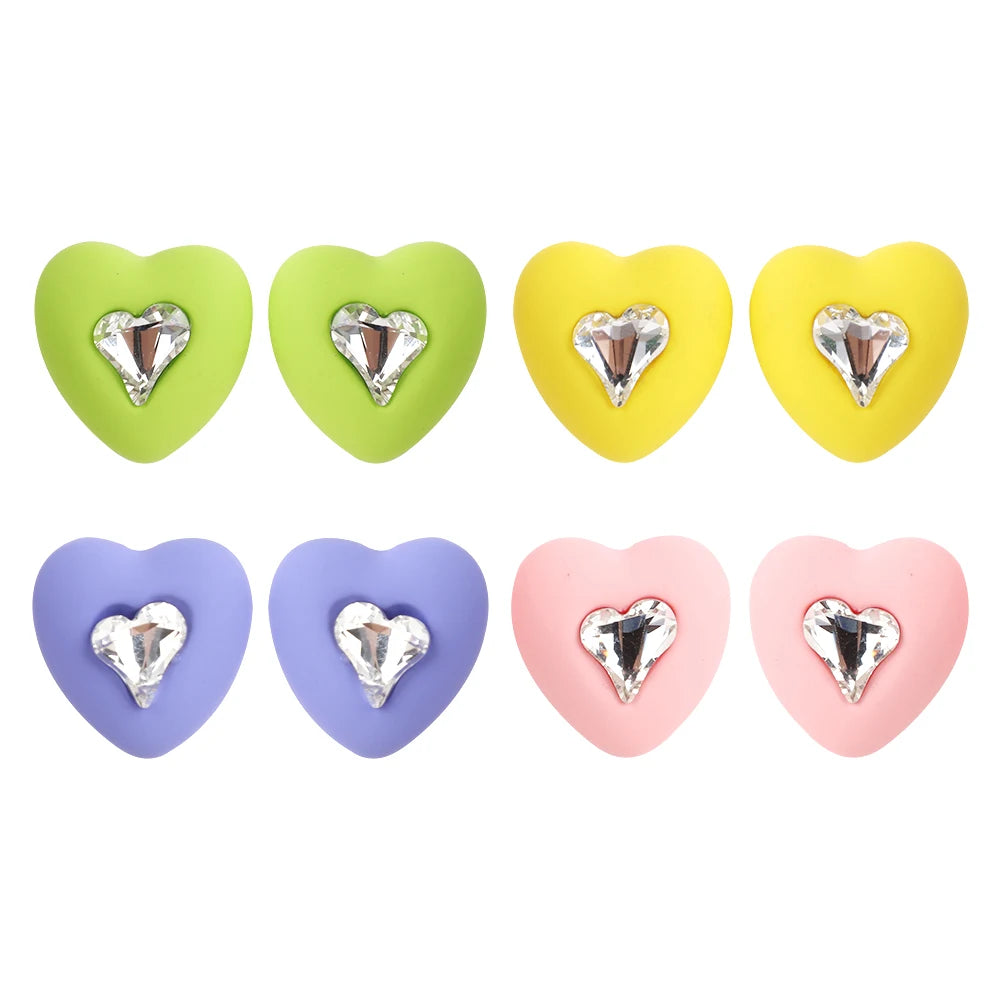 Wholesale Trendy Resin Crystal Korean Earring Pink Purple Love Earrings Bohemian Acrylic Heart Stud Earrings Women's Gift