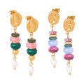 Long Fashion Freshwater Pearl Bead Natural Stone Handmade Chain  Luxury Earrings Women Stainless Steel Earrings