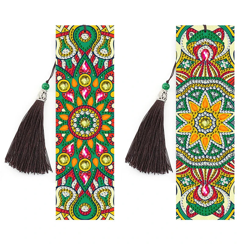 2-Piece Set 5d Diamond Painting Bookmarks Leather Design DIY Mandala Diamond Painting Bookmark