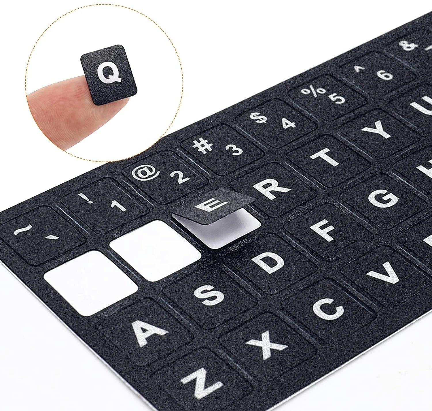 Universal English US Keyboard Stickers Full Set of Computer Individual Keycaps Replacement Keys Black Background White Letters