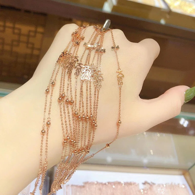 Bulk Sale Au750 18k Solid Gold Bracelet Anklet Many Tendy Style Optional Accept ODM OEM Orders