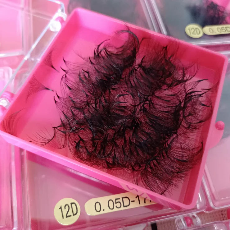 New Stocks Handmade 12D Loose Promade Fans Pointy Base Stem Premade 500 Loose Russian Volume Lashes