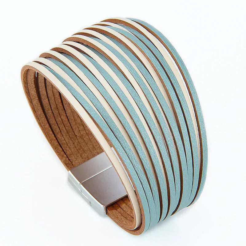 Multilayer Braided Rope Genuine Leather Wrap Chain Simple Adjustable Bracelet For Women