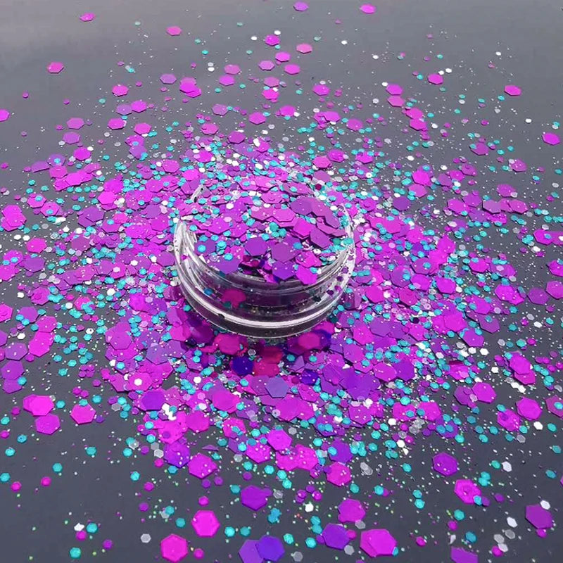Nail Flake Cosmetic Body Face Hair Sequin Decos Holographic Chunky Glitter for Art Festival Crafts