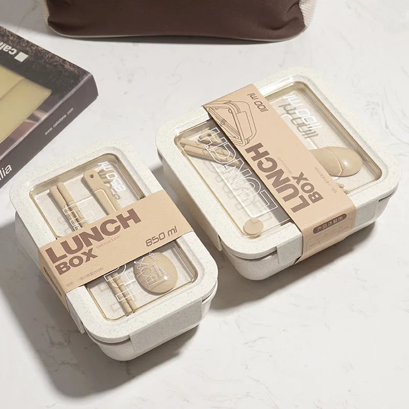 C76 Hot Selling Plastic Reusable Leakproof Food Storage Lunch Box Wheat Fiber Lunch Box Simple Lunch Box With Cutlery