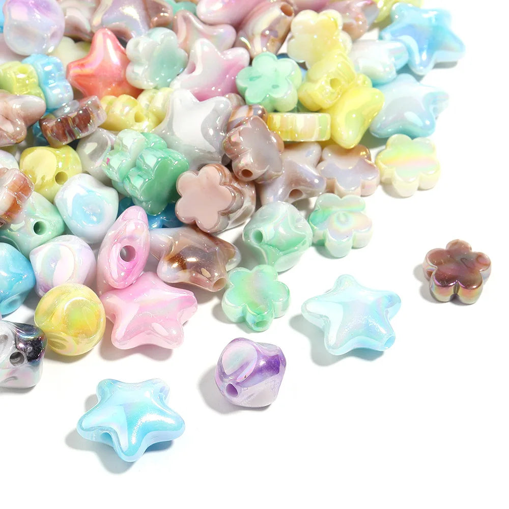 20pcs/bag Acrylic Pearlescent Gradient Color Star Flower Loose Beads DIY Straight Hole Bracelet String Beads Wholesale